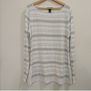 White House Black Market silver striped blouse